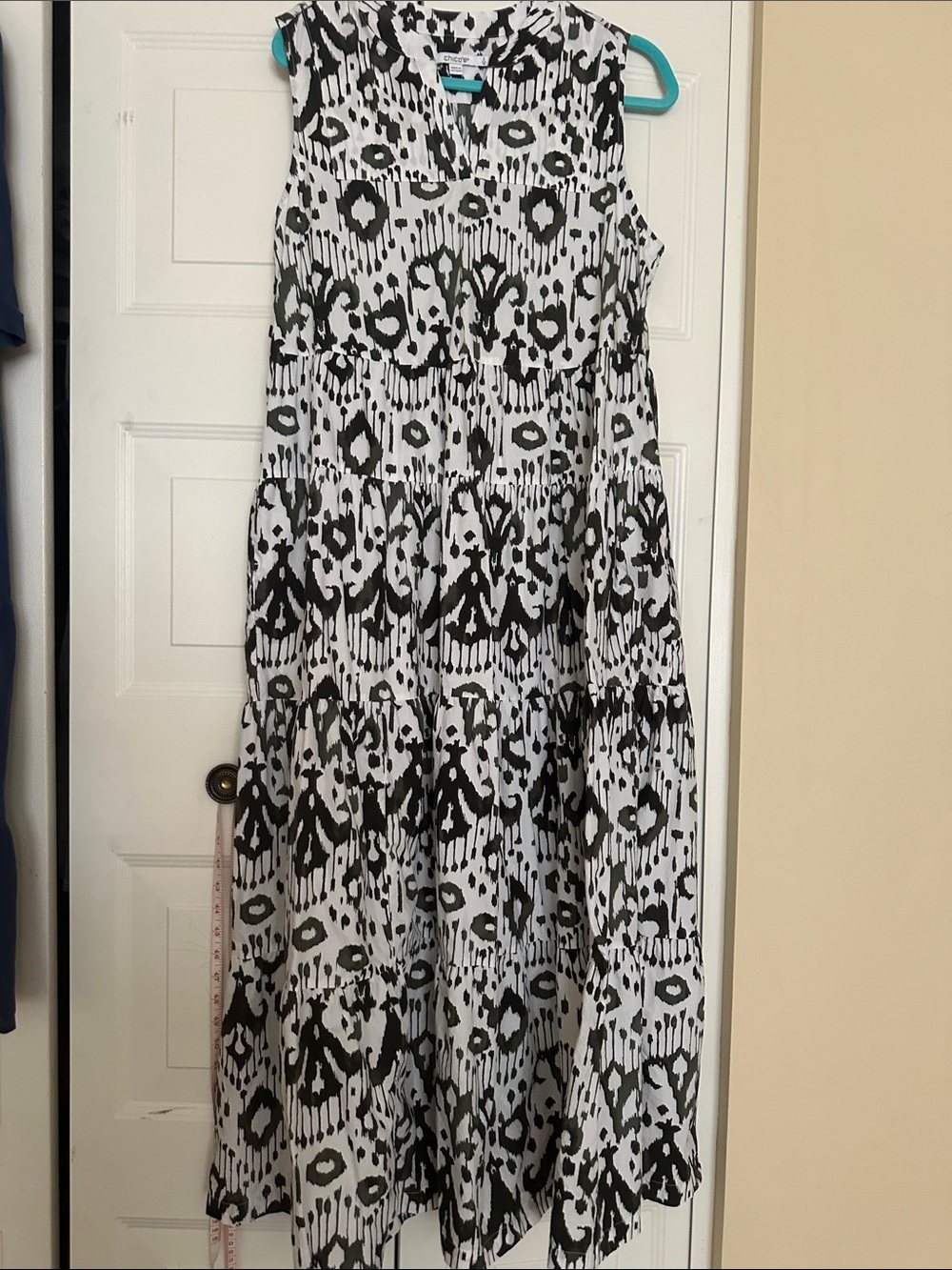 Chico's Black & White Sleeveless Tiered Maxi Dress